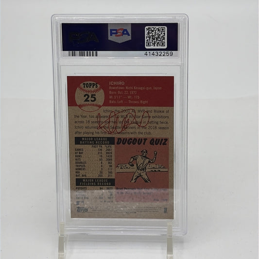 2018 Topps Living Set Ichiro Suzuki #25 PSA 10 2018 Topps Living Set Ichiro Suzuki number 25 trading card graded PSA 10 featuring the Seattle Mariners baseball legend
