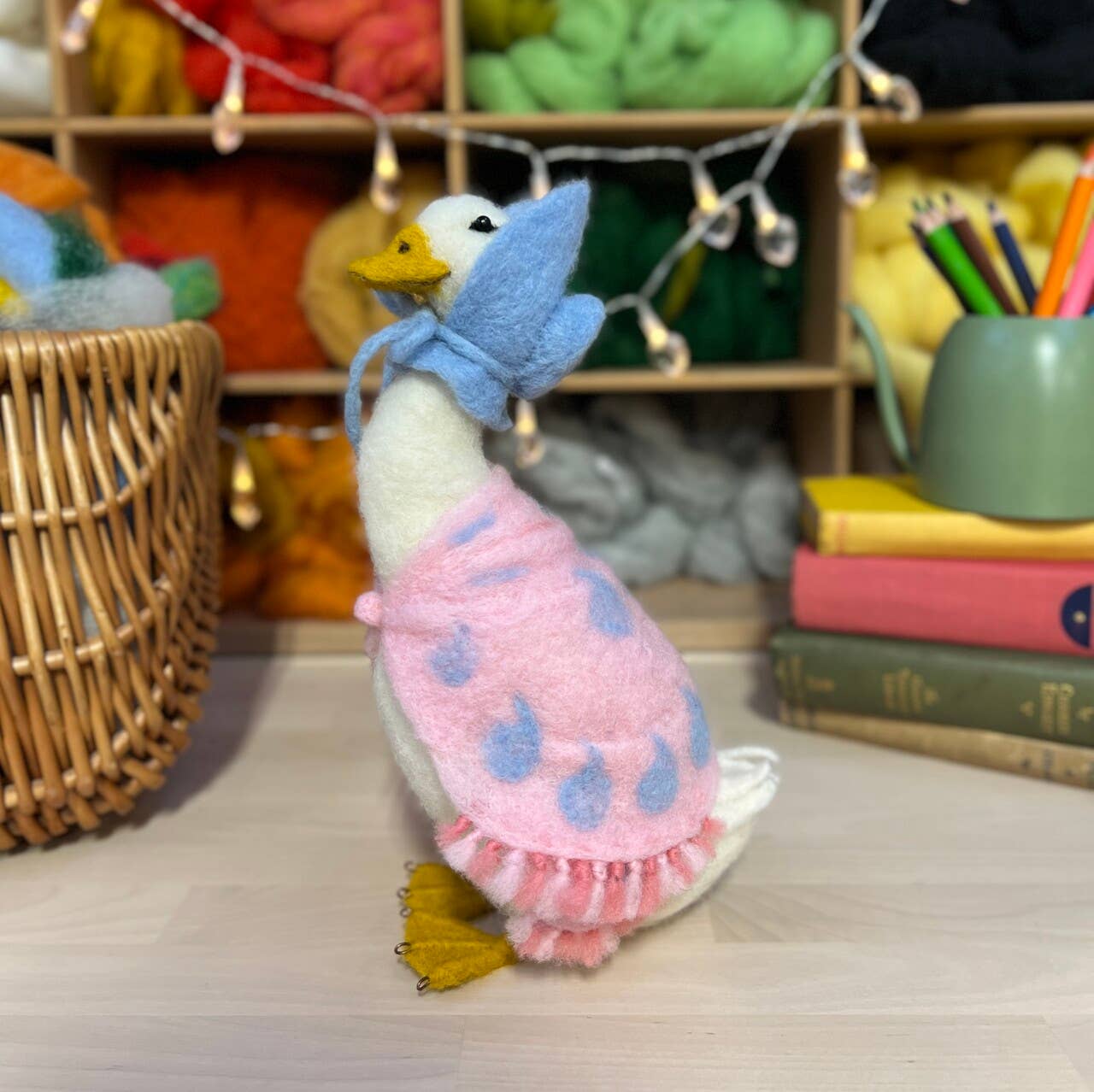 Jemima Puddle Duck needle felting kit, Beatrix Potter craft kit, handcrafted duck wool project, needle felt Jemima, 3D felting kit for adults, intermediate needle felting, Corriedale wool duck, The Crafty Kit Company Beatrix Potter, sustainable felting kit, gift for crafters and collectors
