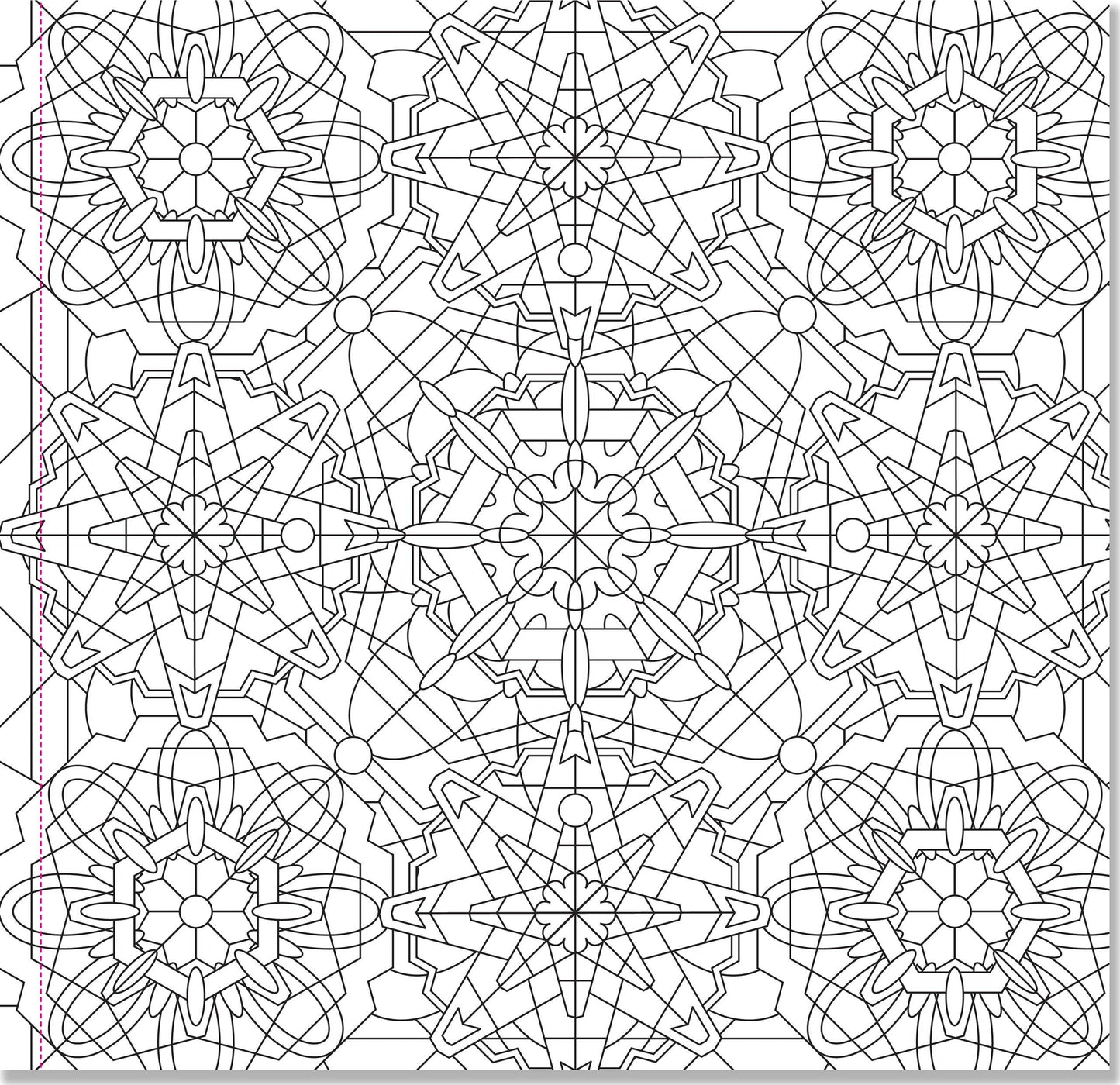 kaleidoscope coloring book, adult coloring book for relaxation, meditative coloring designs, artist coloring book with patterns, geometric coloring pages, stress relief coloring book, single-sided coloring book, perforated coloring pages, acid-free coloring paper, travel-friendly coloring book, intricate mandala-style designs, creative gift for artists