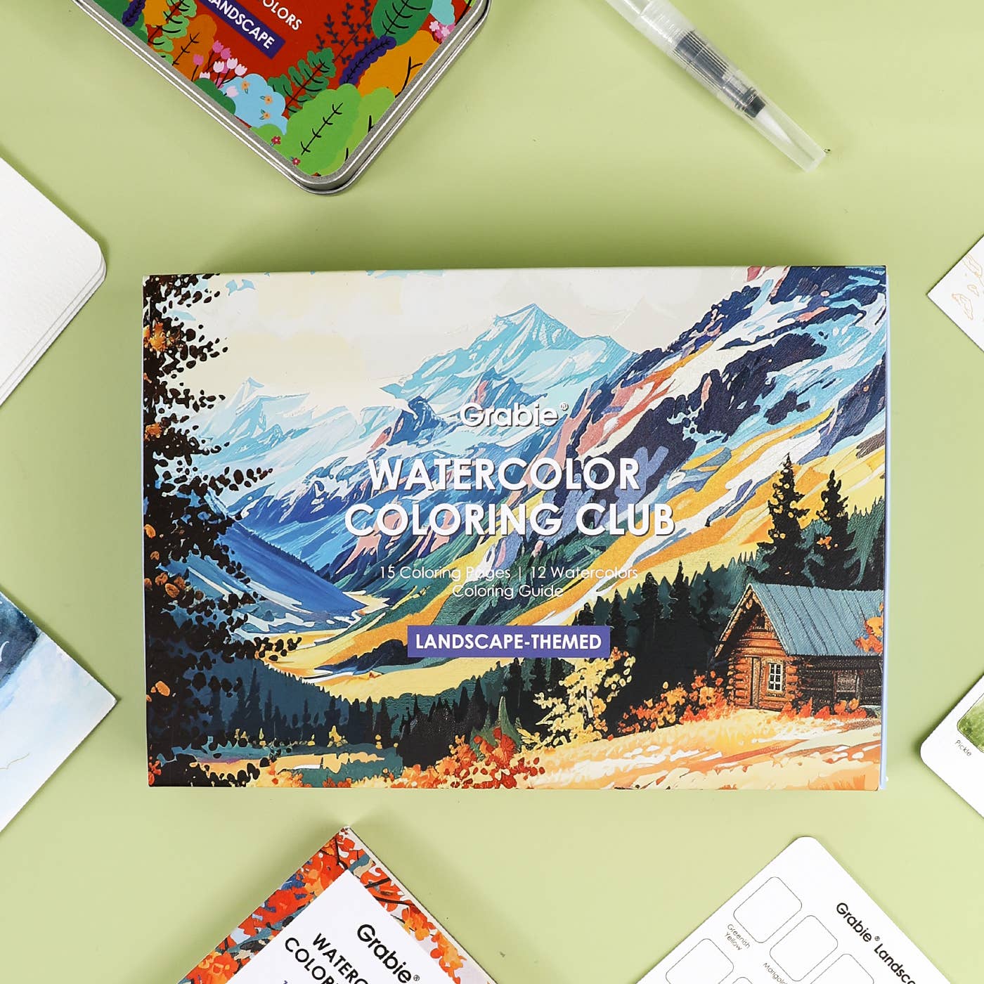 travel watercolor kit, portable watercolor set, landscape painting set, beginner watercolor box, outdoor art supplies, 12-color watercolor palette, cotton watercolor paper book, hot press watercolor pad, watercolor kit for adults, on-the-go art supplies, watercolor club box