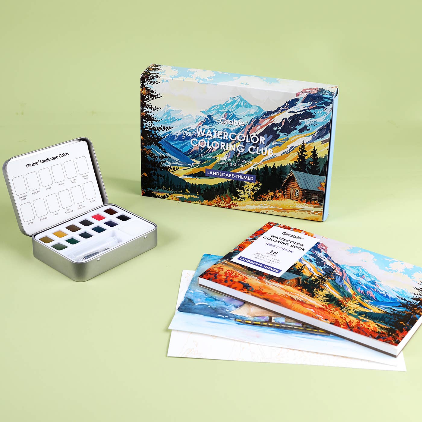 travel watercolor kit, portable watercolor set, landscape painting set, beginner watercolor box, outdoor art supplies, 12-color watercolor palette, cotton watercolor paper book, hot press watercolor pad, watercolor kit for adults, on-the-go art supplies, watercolor club box