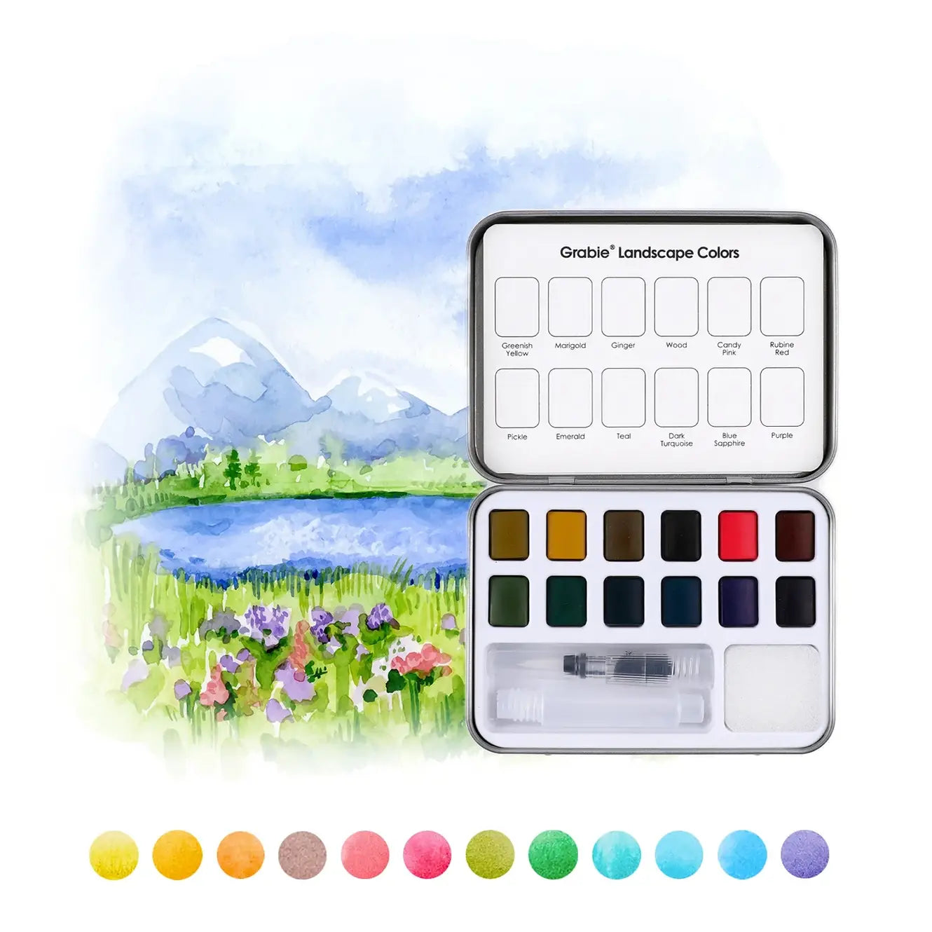 travel watercolor kit, portable watercolor set, landscape painting set, beginner watercolor box, outdoor art supplies, 12-color watercolor palette, cotton watercolor paper book, hot press watercolor pad, watercolor kit for adults, on-the-go art supplies, watercolor club box