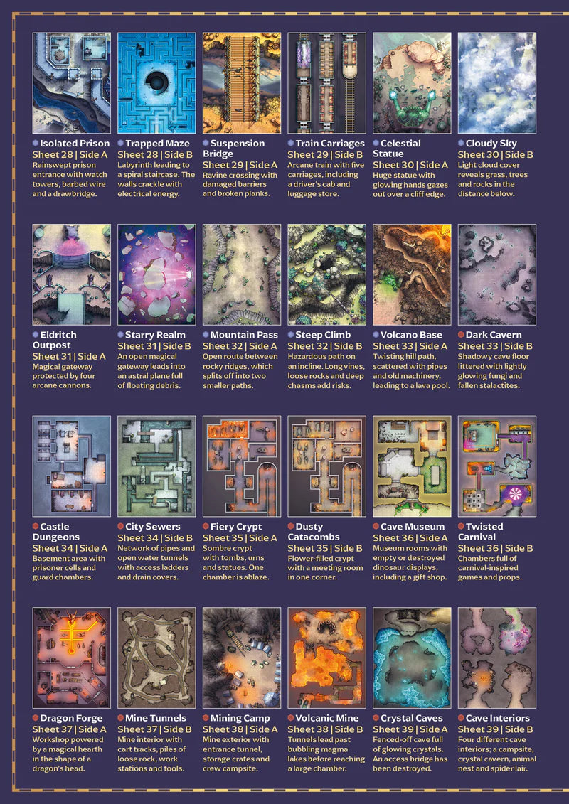 DnD battle maps, fantasy tabletop maps, dry-erase D&D maps, 1-inch grid RPG maps, reusable DnD map set, dungeon map collection, temple map for D&D, city heist RPG maps, digital and physical RPG maps, 17x22 inch battle maps, customizable encounter maps, DnD map library for game masters