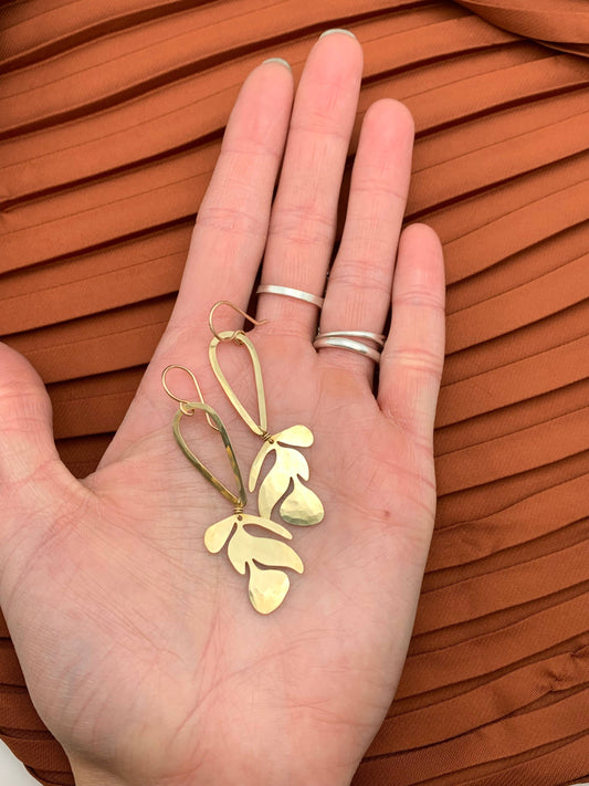 matisse earrings gold, abstract art earrings, modern art inspired jewelry, cutout earrings gold, organic shape statement earrings, gold leaf earrings handmade, hypoallergenic art earrings, artistic brass earrings, matisse cut-out jewelry, lyrical lightweight earrings, creative gold drop earrings, modern boho earrings, sculptural gold earrings, handmade jewelry inspired by matisse, gold-filled ear wire earrings