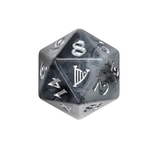 Yasha Nydoorin dice set, Critical Role Yasha dice, Mighty Nein polyhedral dice, bone harp d20 icon, cloudy gray dice set, Critical Role official merchandise, Ashley Johnson character dice, Die Hard Dice Mighty Nein, DnD Yasha dice set, Critical Role campaign 2 dice