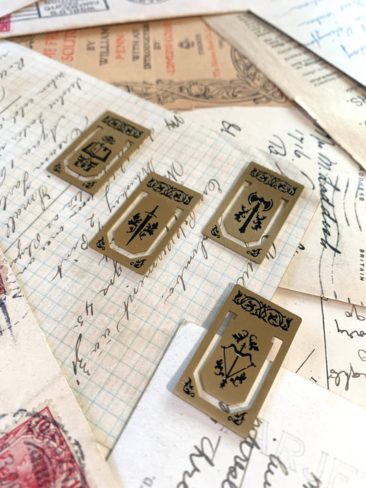 brass page markers, metal bookmarks, mini brass bookmarks, journal accessories, planner bookmarks, reusable bookmarks, aesthetic stationery, brass stationery gifts, book lover gifts, thin metal page markers, sketchbook bookmark set, minimalist bookmark set, golden page tabs, durable metal tabs, vintage-inspired book accessories