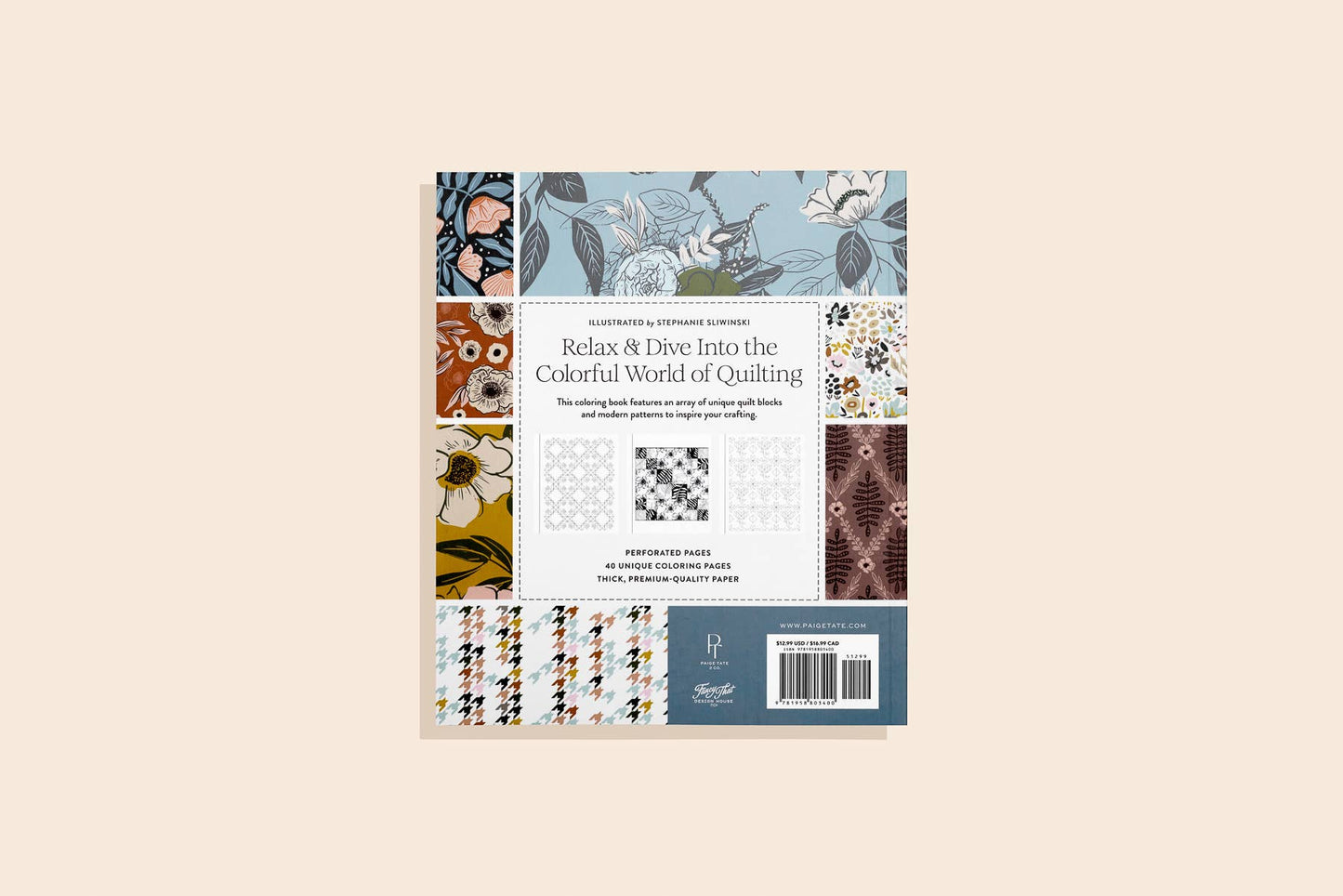 modern quilting coloring book, quilt block coloring pages, Stephanie Sliwinski coloring book, quilting art book, coloring book for quilters, quilt-inspired coloring designs, relaxing quilt coloring book, adult coloring quilting patterns, Moda Fabrics coloring, creative quilting gift