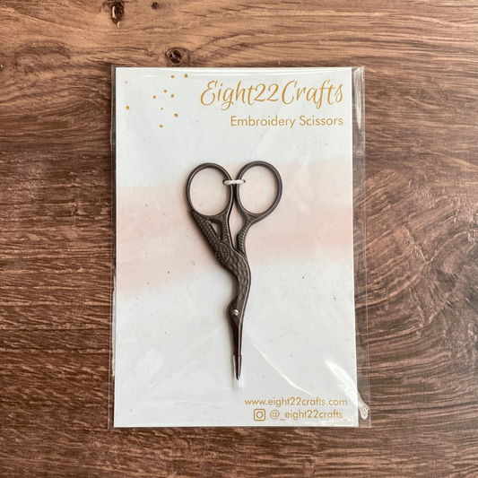 modern stork embroidery scissors, small embroidery scissors, precision craft scissors, stork sewing scissors, 3.75” thread snips, bronze embroidery scissors, fine tip sewing scissors, cross-stitch scissors, decorative sewing tools, stylish embroidery supplies