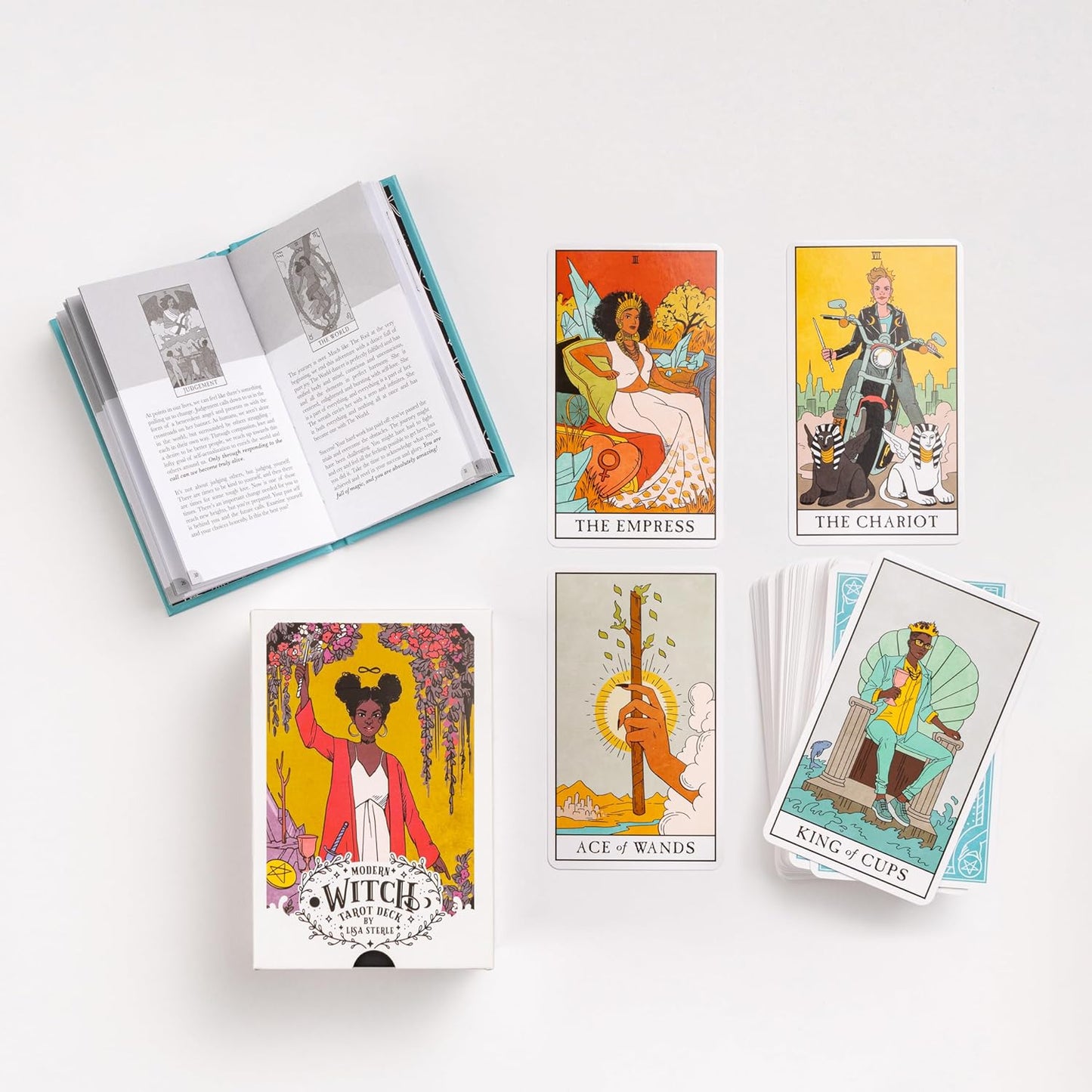 modern witch tarot deck, Lisa Sterle tarot, contemporary tarot cards, feminist tarot deck, inclusive tarot deck, 21st century witchcraft, diverse tarot imagery, modern tarot guidebook, vibrant tarot art, empowering tarot deck, witchy tarot set, tarot for self-discovery, LGBTQ+ inclusive tarot, contemporary archetype tarot, tarot with hardcover guidebook
