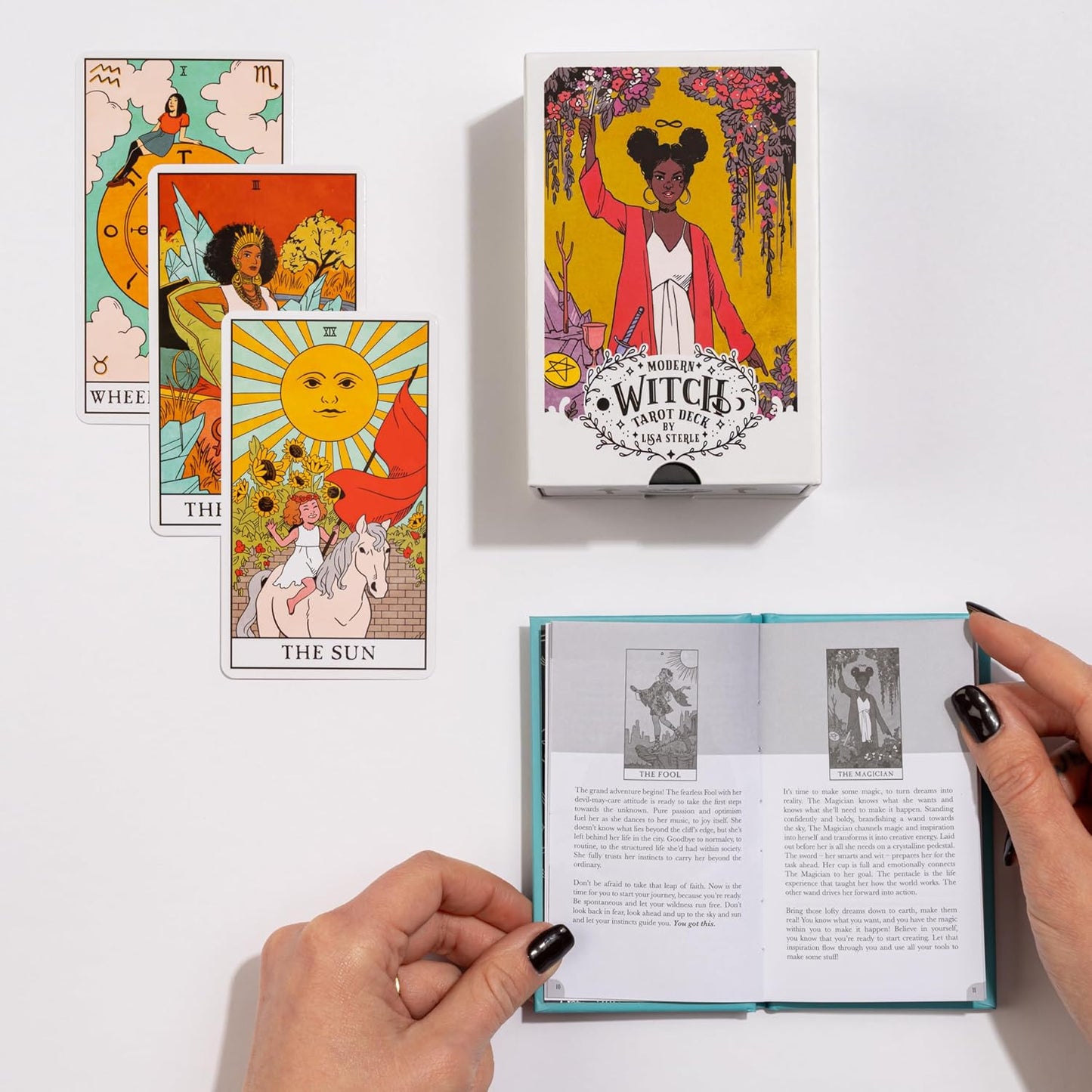 modern witch tarot deck, Lisa Sterle tarot, contemporary tarot cards, feminist tarot deck, inclusive tarot deck, 21st century witchcraft, diverse tarot imagery, modern tarot guidebook, vibrant tarot art, empowering tarot deck, witchy tarot set, tarot for self-discovery, LGBTQ+ inclusive tarot, contemporary archetype tarot, tarot with hardcover guidebook