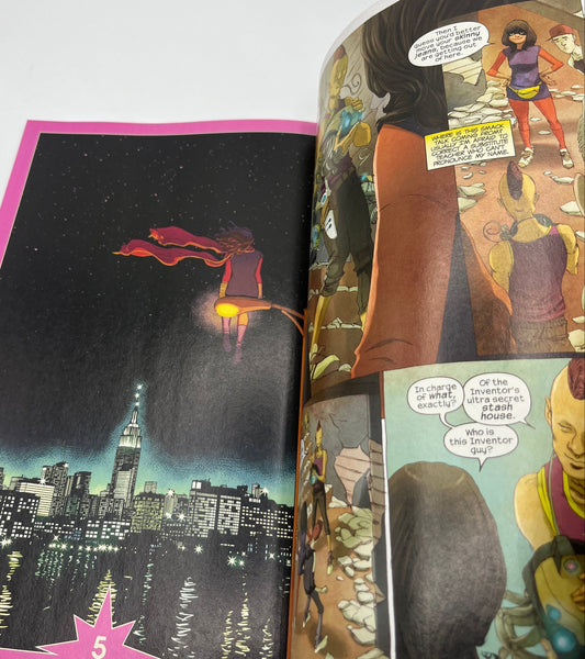 Interior pages from Ms. Marvel: No Normal featuring Kamala Khan in full-color comic artwork, blending superhero adventure with character-driven storytelling.