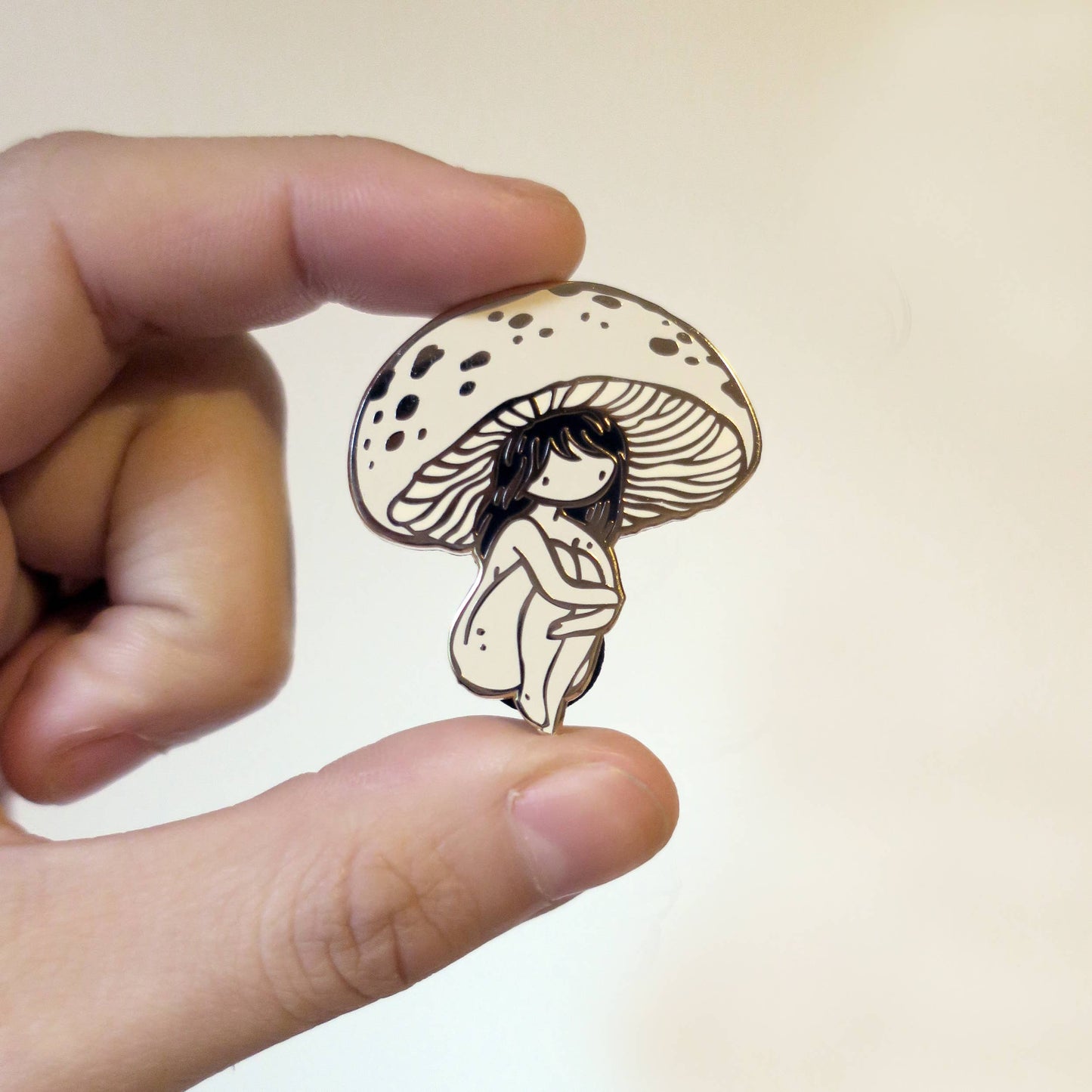 mushroom girl pin, enamel mushroom pin, nature-inspired accessories, woodland enamel pin, fungi lover gift, foraging pin, mushroom enamel badge, hard enamel mushroom pin, cottagecore pin, forest aesthetic accessory