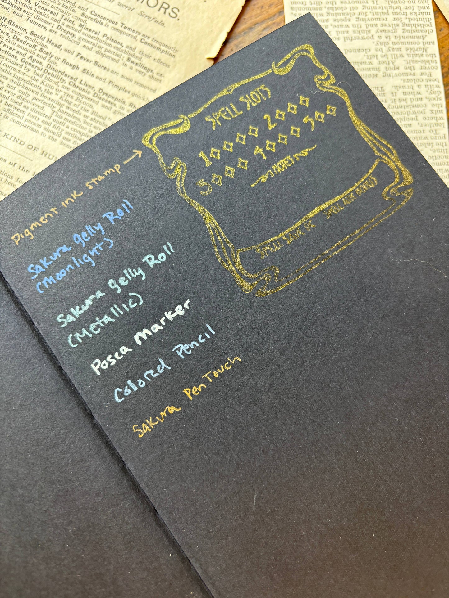 B6 black paper notebook, RPG notebook for gamers, Antiquarian notebook, fantasy journaling notebook, black paper sketchbook, DnD journal, gold foil hardcover notebook, creative writing RPG accessory, high GSM RPG notebook, best notebook for gel pens