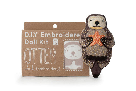 otter embroidery kit, Kiriki Press otter, embroidered animal doll kit, DIY embroidery plushie, level 3 embroidery kit, otter stitch doll project, hand embroidery kit for adults, advanced embroidery pattern, embroidered otter craft kit, otter needlework gift idea
