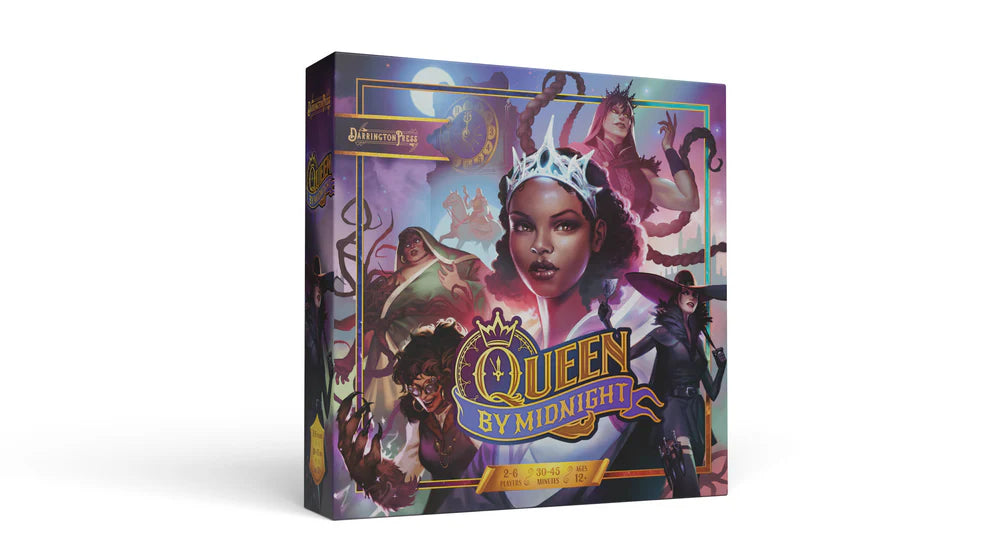 Queen by Midnight game, Critical Role card game, Darrington Press deck builder, battle royale board game, princess battle game, fantasy strategy card game, unique deck-building board game, rotating dice tower game, 3–6 player battle game, midnight court card game, guile and deception board game, tactical fantasy card game, rule by midnight gameplay
