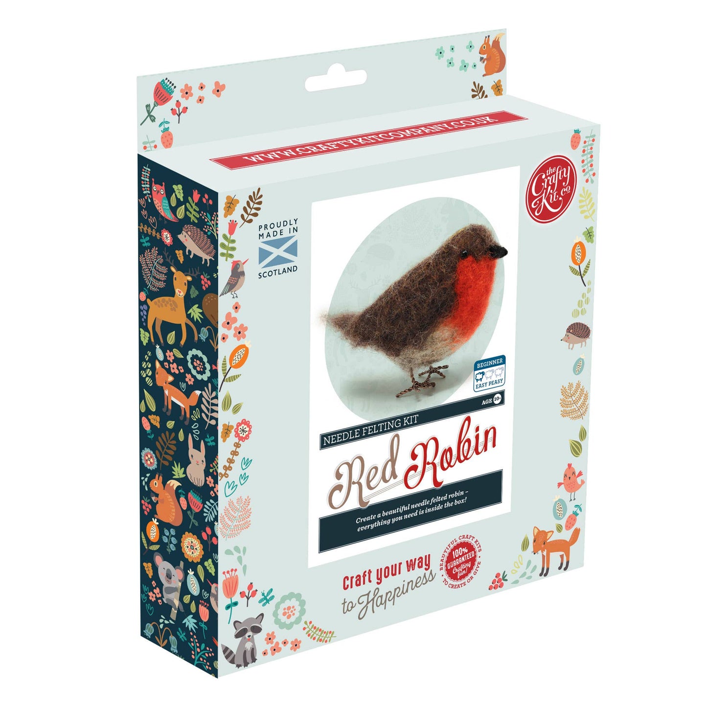 red robin needle felting kit, British birds craft kit, beginner needle felting project, winter bird felting kit, Corriedale wool robin kit, The Crafty Kit Company Scotland, handmade felting kit for beginners, holiday robin wool craft, seasonal DIY gift kit, bird lovers felting project