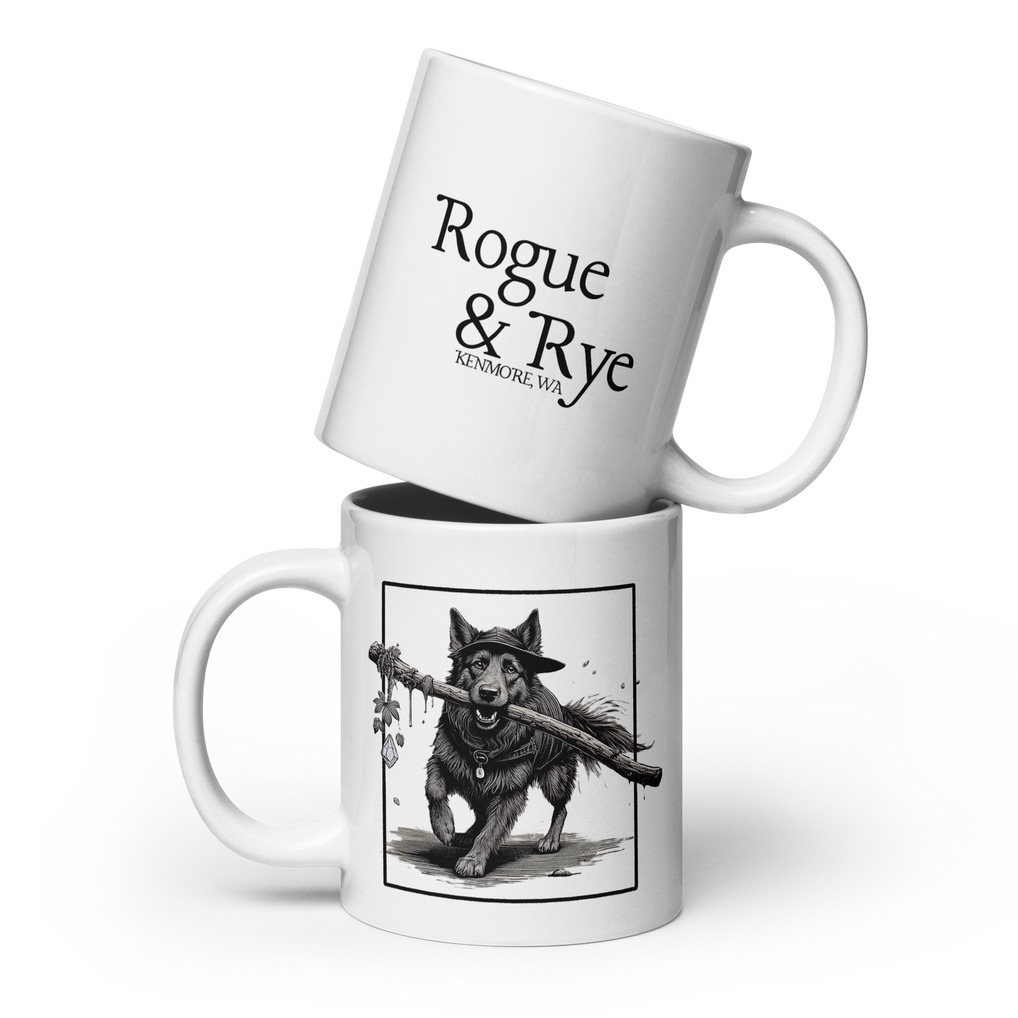 druid dog mug, Rogue & Rye druid coffee mug, nature magic mug, fantasy ceramic mug, dnd druid merchandise, tabletop gamer mug, druid dog gift, microwave safe mug, dishwasher safe mug, rpg dog druid drinkware