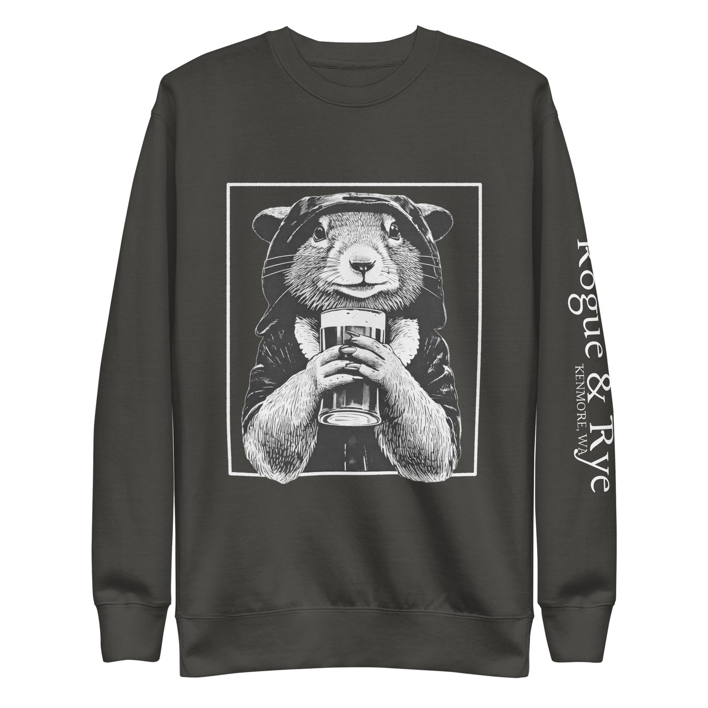 rogue and rye sweatshirt, squirrel rogue crewneck, fantasy gamer sweatshirt, unisex rpg sweatshirt, dark color fleece sweatshirt, rogue character apparel, cozy dnd sweatshirt, adventure game night clothing, premium fantasy sweatshirt, rogue and rye merch