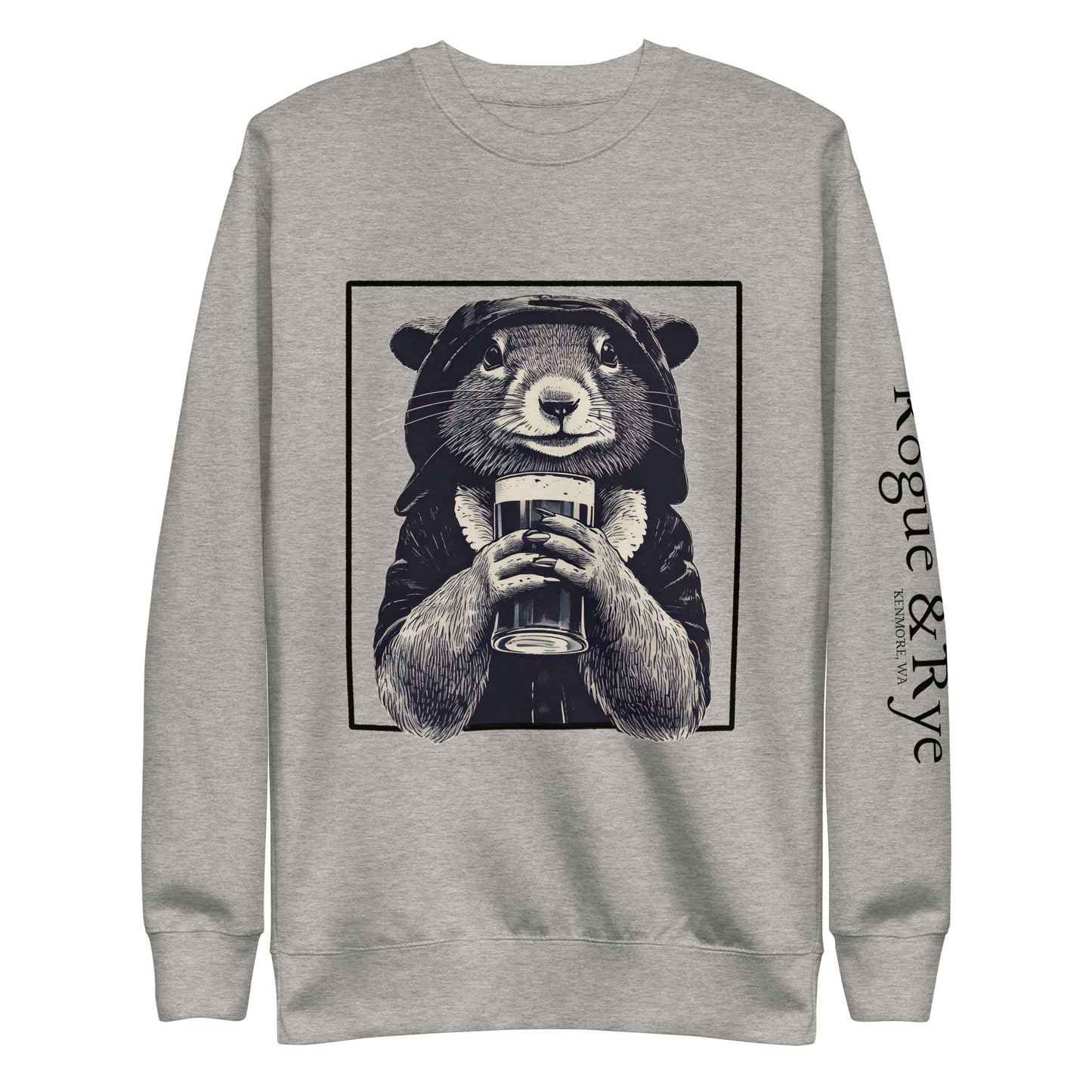 rogue squirrel sweatshirt, unisex fantasy sweatshirt, clever rogue apparel, light color rpg sweatshirt, rogue and rye crewneck, soft fleece gamer sweatshirt, premium fantasy pullover, mischief-inspired clothing, medieval rogue style, relaxed fit rpg fashion