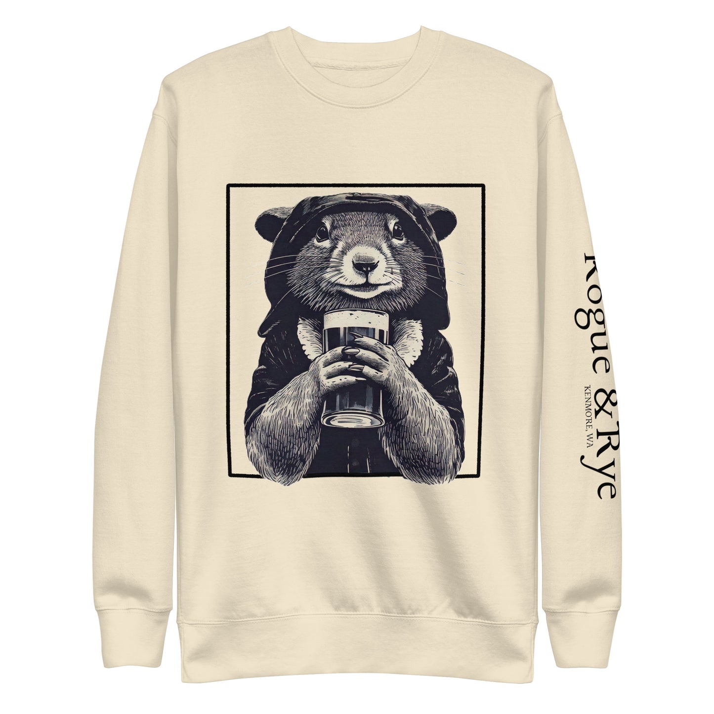 rogue squirrel sweatshirt, unisex fantasy sweatshirt, clever rogue apparel, light color rpg sweatshirt, rogue and rye crewneck, soft fleece gamer sweatshirt, premium fantasy pullover, mischief-inspired clothing, medieval rogue style, relaxed fit rpg fashion
