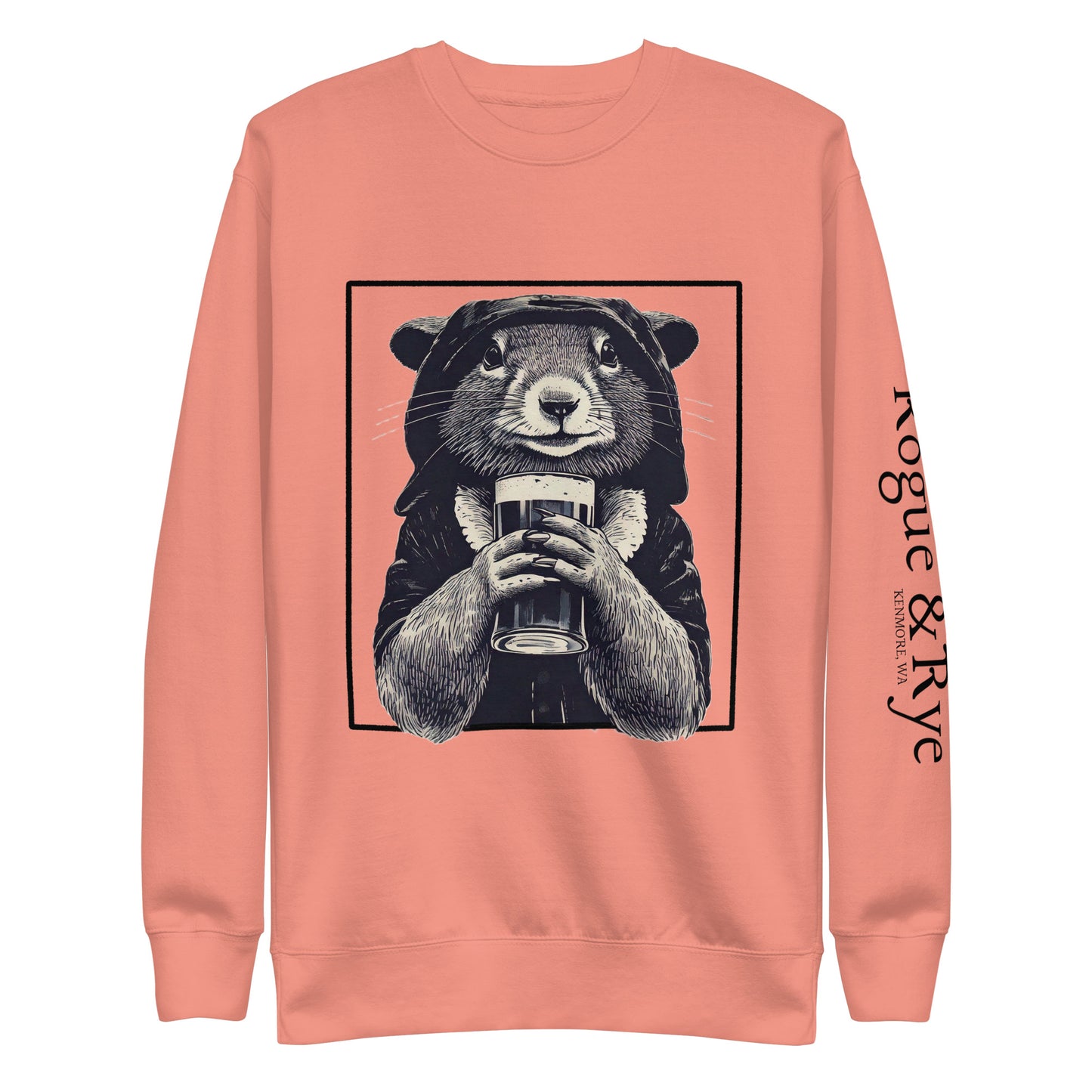 rogue squirrel sweatshirt, unisex fantasy sweatshirt, clever rogue apparel, light color rpg sweatshirt, rogue and rye crewneck, soft fleece gamer sweatshirt, premium fantasy pullover, mischief-inspired clothing, medieval rogue style, relaxed fit rpg fashion