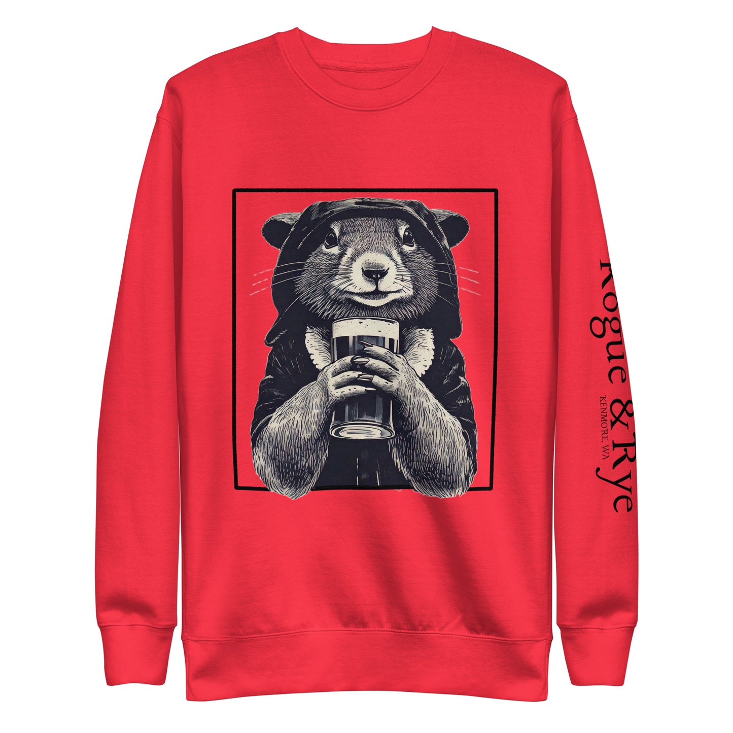 rogue squirrel sweatshirt, unisex fantasy sweatshirt, clever rogue apparel, light color rpg sweatshirt, rogue and rye crewneck, soft fleece gamer sweatshirt, premium fantasy pullover, mischief-inspired clothing, medieval rogue style, relaxed fit rpg fashion