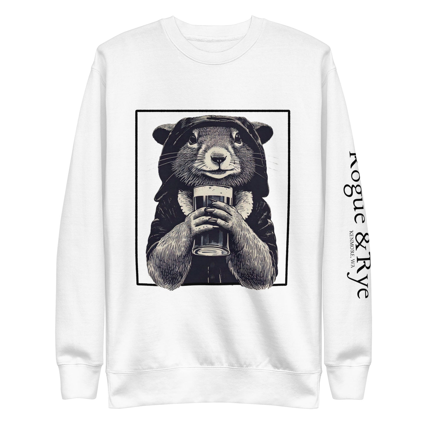 rogue squirrel sweatshirt, unisex fantasy sweatshirt, clever rogue apparel, light color rpg sweatshirt, rogue and rye crewneck, soft fleece gamer sweatshirt, premium fantasy pullover, mischief-inspired clothing, medieval rogue style, relaxed fit rpg fashion