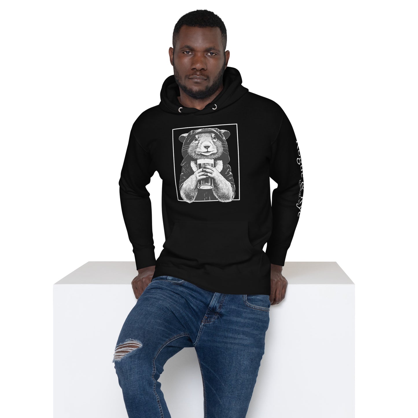 rogue and rye hoodie, squirrel rogue hoodie, unisex fantasy hoodie, rpg gamer hoodie, cozy dnd hoodie, rogue character sweatshirt, dark cotton hoodie for gamers, adventure themed apparel, nerdy streetwear hoodie, rogue and rye merch