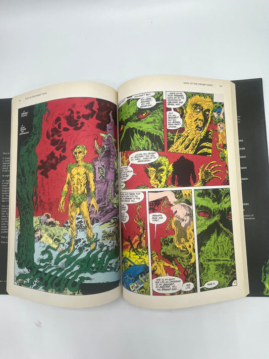 Preowned Like New hardcover edition of Saga of the Swamp Thing, Book One from Vertigo, featuring art by Stephen R. Bissette and John Totleben, with early issues written by Alan Moore. This collectible hardcover is a foundational horror graphic novel, perfect for fans of Vertigo comics, dark fantasy, and influential comic book storytelling.