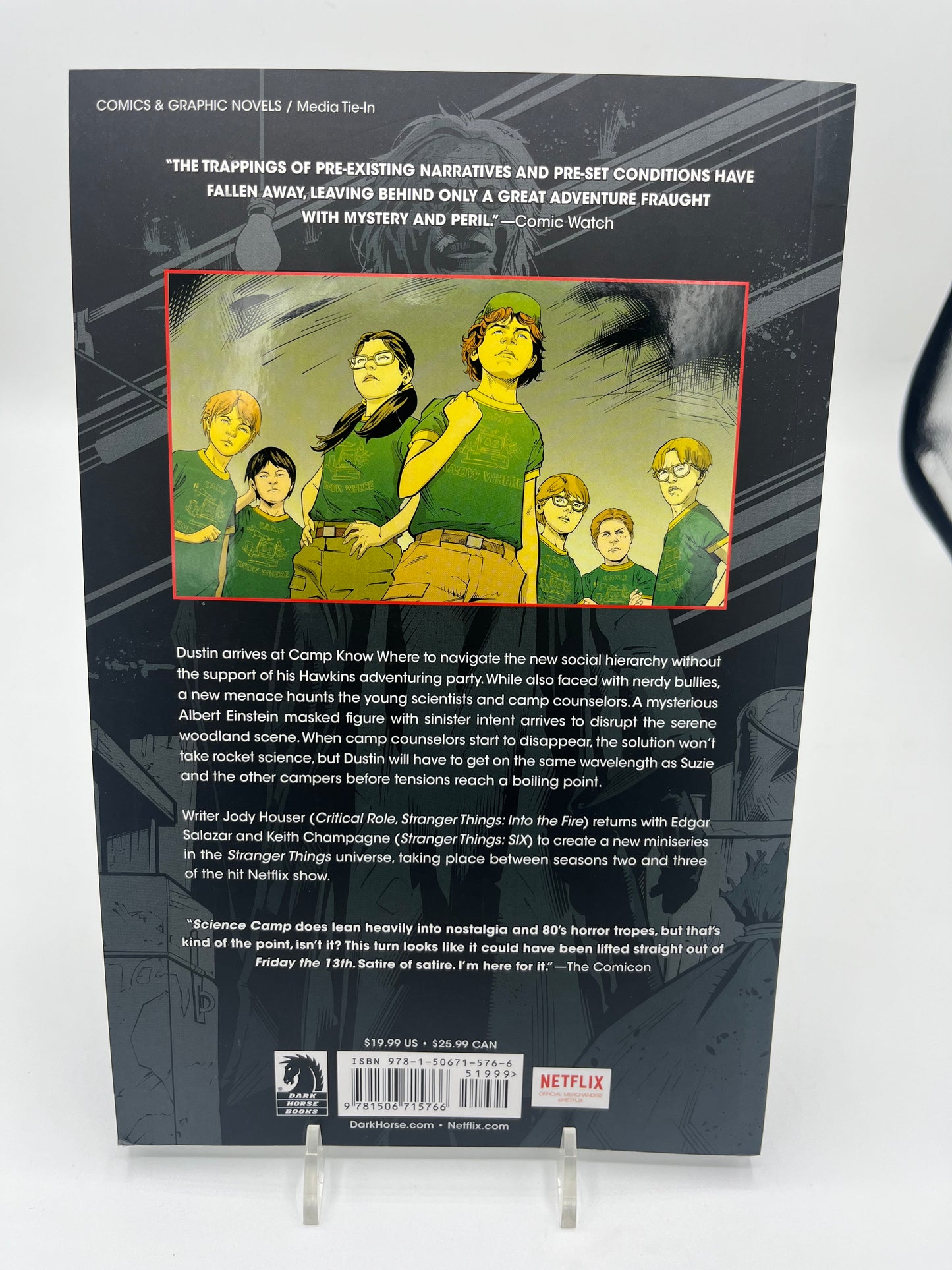 Preowned Very Good copy of Stranger Things: Science Camp, a Stranger Things graphic novel by Jody Houser and team. A fun horror-tinged mystery set in the Stranger Things world, perfect for fans of the series and readers who enjoy spooky adventures, sci-fi weirdness, and collectible tie-in comics.