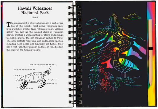 national parks scratch book, kids travel activity book, scratch art for kids, learn about US landmarks, hands-on national parks guide, educational art book, national parks for young explorers, scratch and sketch USA, interactive national park book, creative kids gift, junior ranger activities, adventure art book for kids, tracing book with stylus, national park craft book