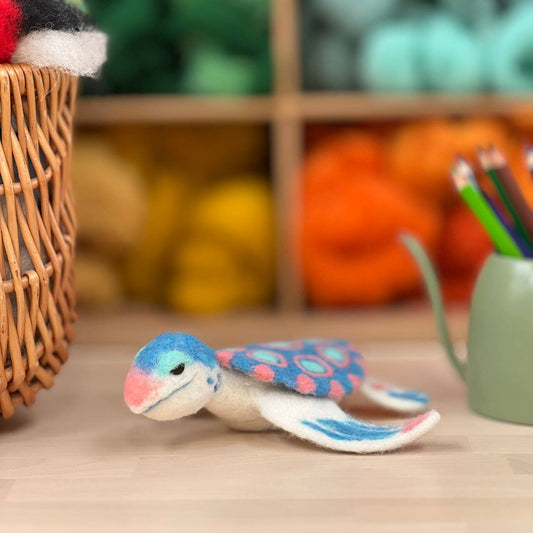 sea turtle needle felting kit, beginner felting project, crafty kit company turtle kit, ocean animal felting kit, needle felting for beginners, wool turtle craft kit, sea life felting kit, diy felt animal kit, sustainable craft kit, handmade turtle project, uk needle felting kit, scottish craft kits, kids felting kit age 10+, eco-friendly craft project, colorful needle felt turtle