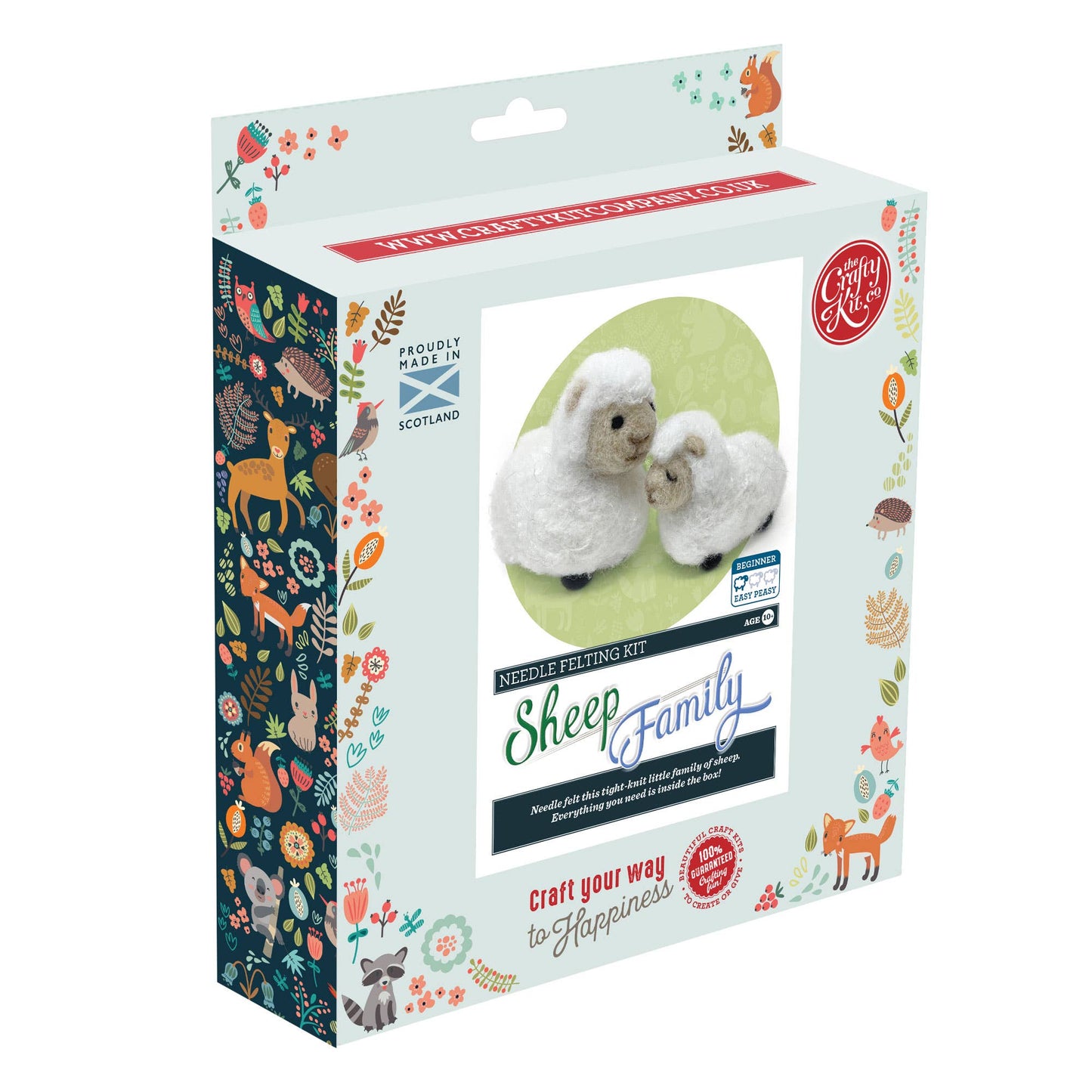 Sheep family needle felting kit, parent and baby sheep craft, beginner 3D felting kit, DIY wool animal project, Corriedale wool felting kit, The Crafty Kit Company Scotland, sustainable needle felting, sheep craft gift idea, handmade wool animals, relaxing needle felt project