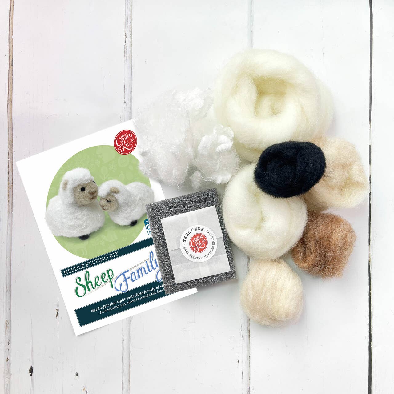 Sheep family needle felting kit, parent and baby sheep craft, beginner 3D felting kit, DIY wool animal project, Corriedale wool felting kit, The Crafty Kit Company Scotland, sustainable needle felting, sheep craft gift idea, handmade wool animals, relaxing needle felt project
