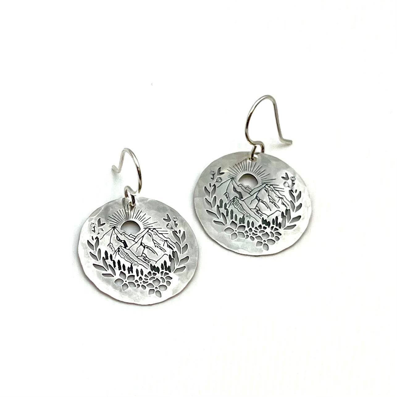 mountain earrings silver, sterling silver mountain jewelry, mountain cut out earrings, outdoor adventure earrings, hiking inspired jewelry, silver trail earrings, sterling silver plated earrings, nature lover gift, mountain range earrings, hypoallergenic silver earrings, statement earrings for hikers, wilderness inspired jewelry, stargazer earrings, silver mountain dangle earrings, bold nature earrings