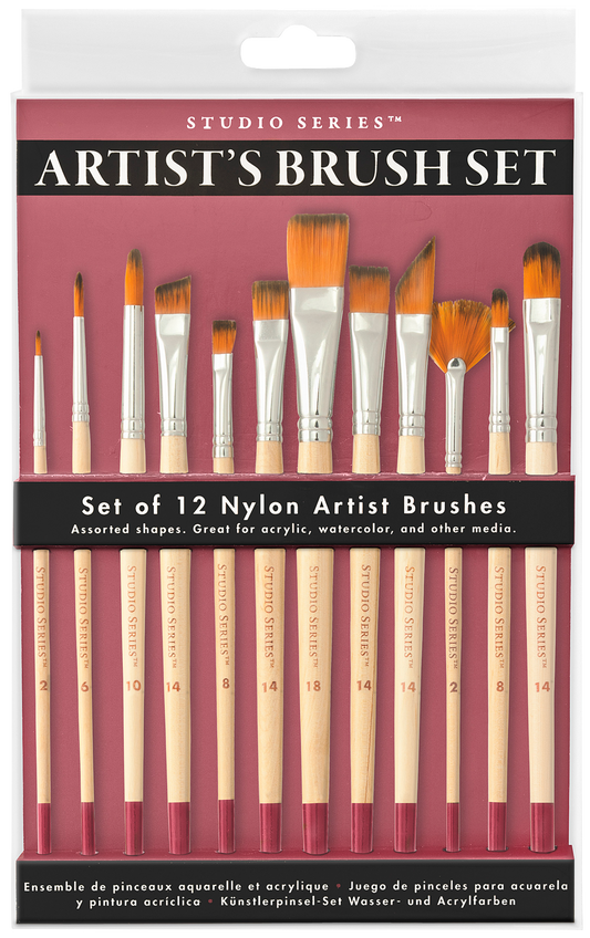 artist paintbrush set, professional paintbrush set, watercolor brushes, acrylic paintbrushes, mixed media art supplies, studio series brush set, paintbrush kit for beginners, fine detail art brushes, broad wash brushes, fan brush, angled shader, flat rake brush, dagger brush, versatile paintbrush set, painting tools for artists