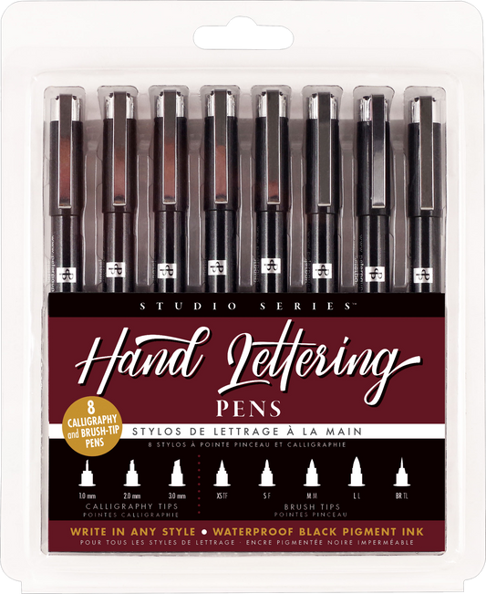 hand lettering pens set, brush pens for calligraphy, waterproof black ink pens, calligraphy pen set for beginners, studio series lettering tools, fine tip brush pens, fade-resistant art pens, acid-free black ink pens, drawing pens for planners, illustration pens for artists, brush calligraphy tools, journaling and hand lettering supplies