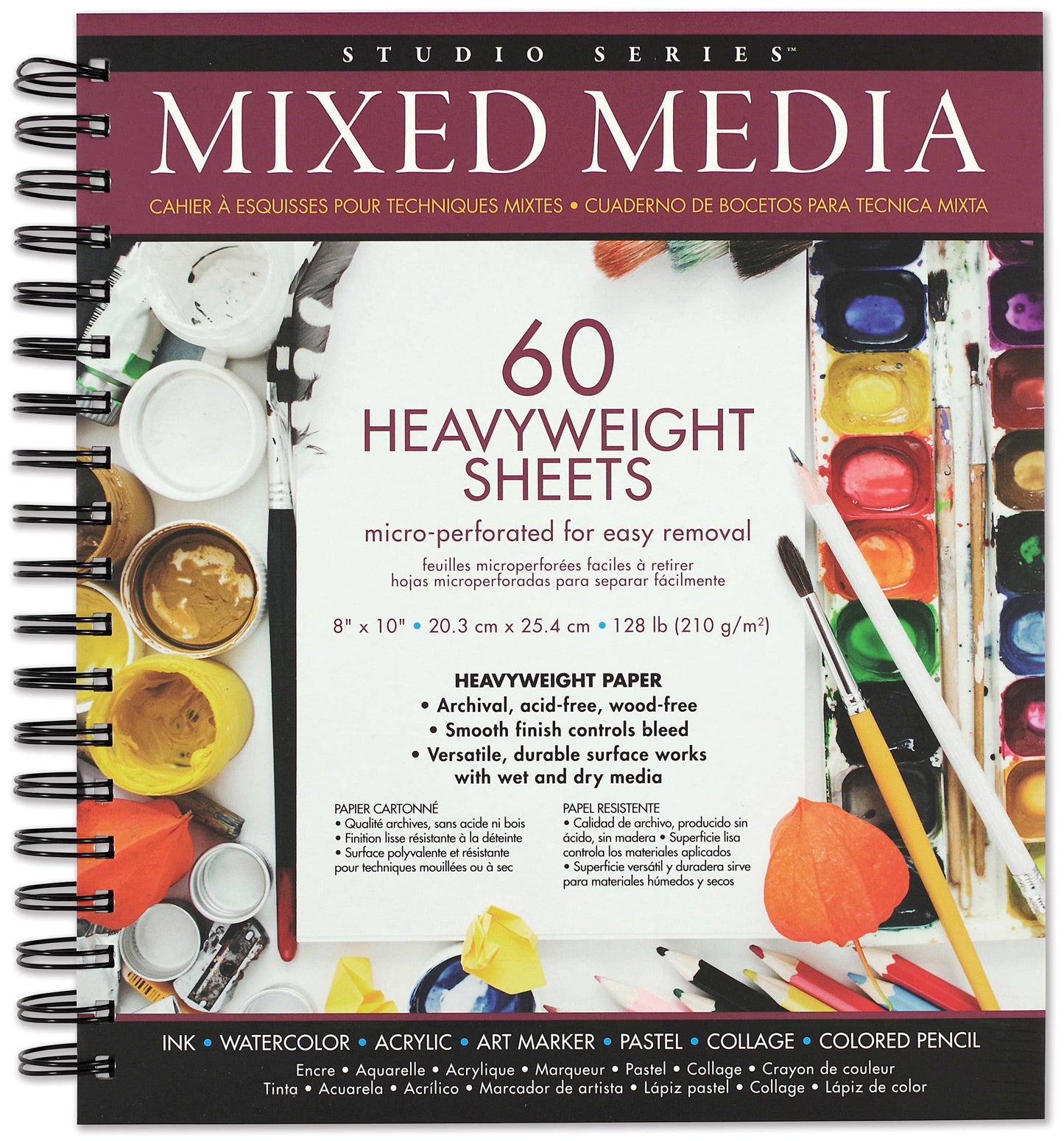 mixed media sketch pad, 8x10 art pad, spiral bound drawing pad, smooth surface art paper, heavy weight sketchbook, mixed media paper for markers and ink, acid-free sketch pad, artist travel sketchbook, durable art pad for kids and adults, studio series art supplies, 128 lb mixed media paper, archival drawing paper, creative journaling pad