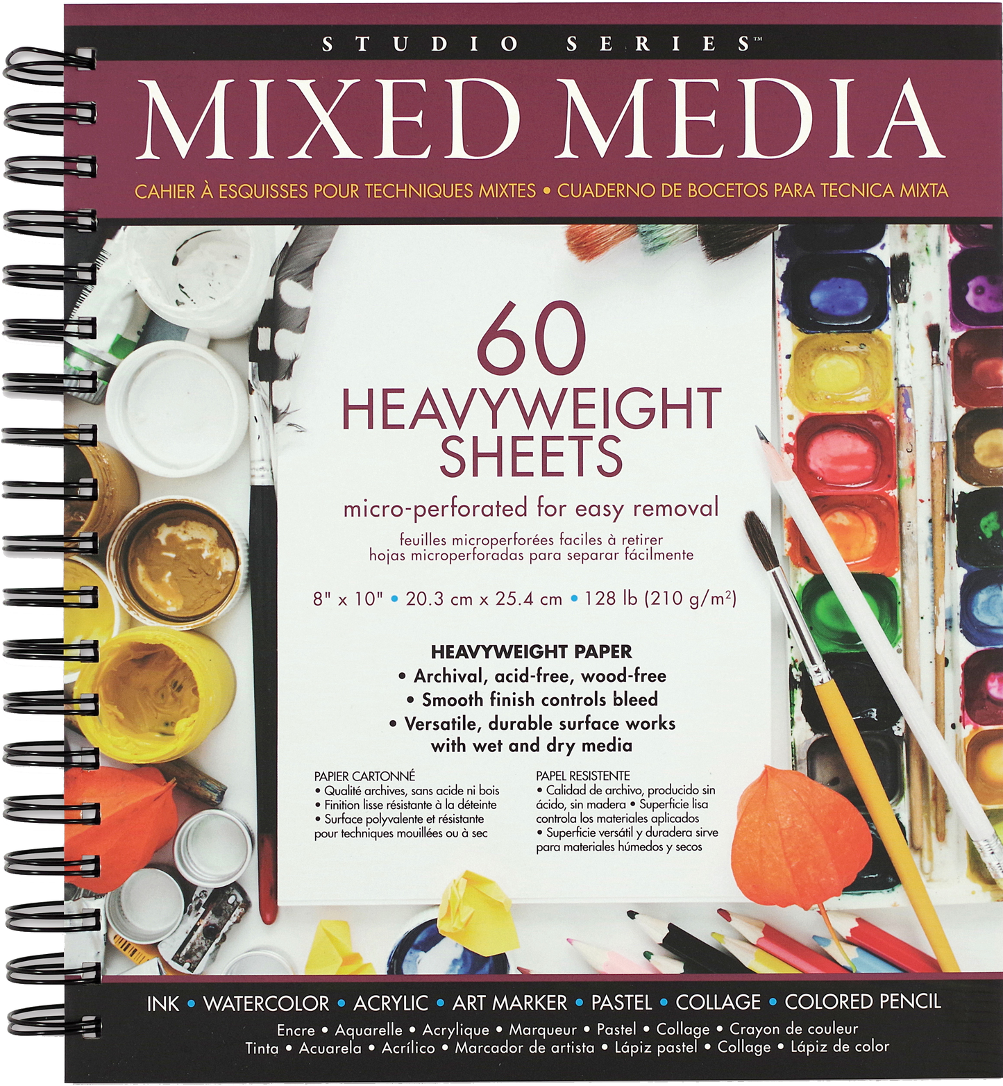 mixed media sketch pad, 8x10 art pad, spiral bound drawing pad, smooth surface art paper, heavy weight sketchbook, mixed media paper for markers and ink, acid-free sketch pad, artist travel sketchbook, durable art pad for kids and adults, studio series art supplies, 128 lb mixed media paper, archival drawing paper, creative journaling pad