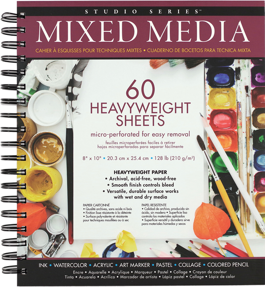 mixed media sketch pad, 8x10 art pad, spiral bound drawing pad, smooth surface art paper, heavy weight sketchbook, mixed media paper for markers and ink, acid-free sketch pad, artist travel sketchbook, durable art pad for kids and adults, studio series art supplies, 128 lb mixed media paper, archival drawing paper, creative journaling pad