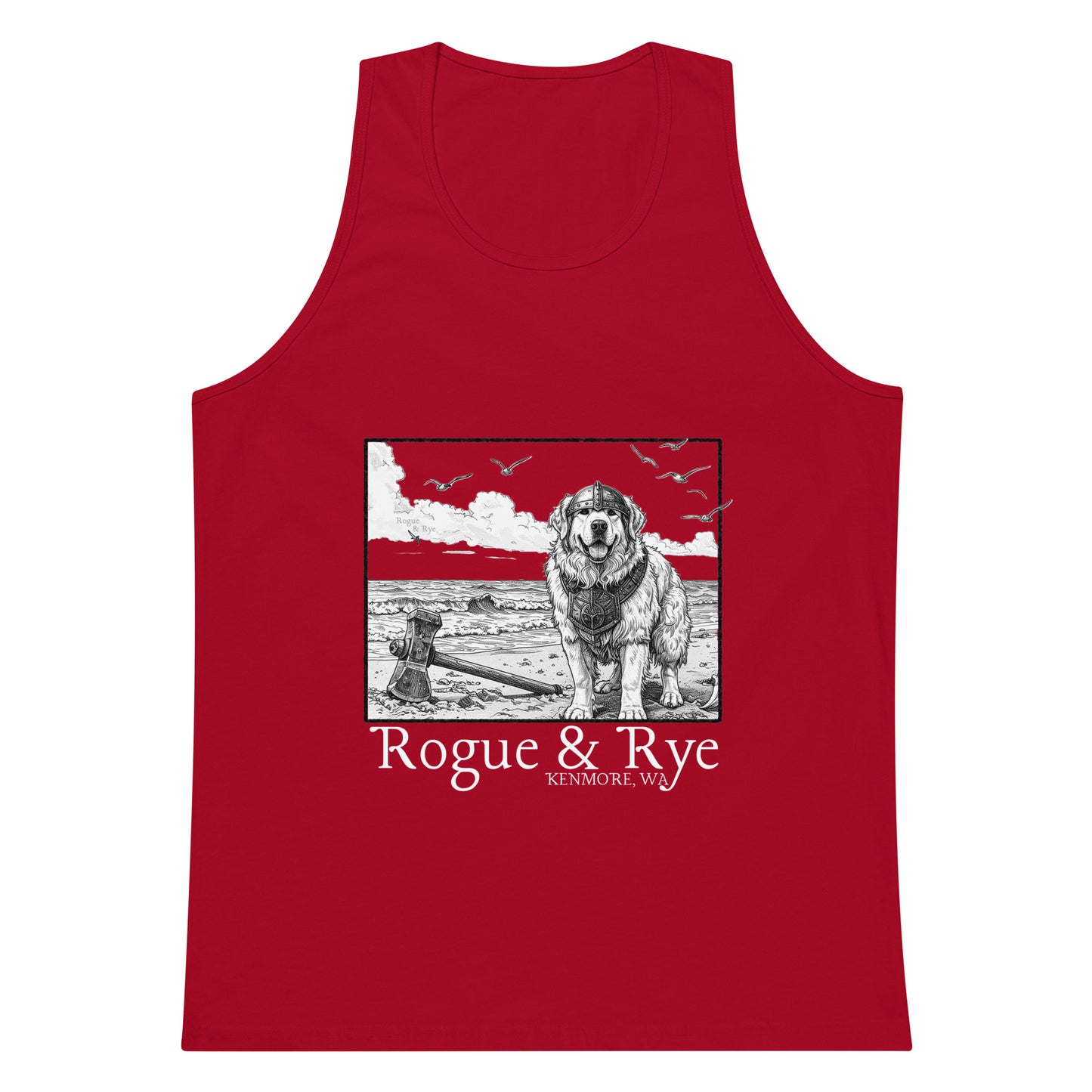 The Herald tank top, unisex RPG tank, Great Pyrenees inspired tank, Rogue & Rye tank, fantasy workout tank, adventure-ready tank top, sleeveless gamer shirt, premium cotton tank, soft RPG tank for summer, sleeveless fantasy apparel, durable RPG-themed tank, relaxed fit tank for adventurers, breathable questwear, guardian character tank top, DnD player gear