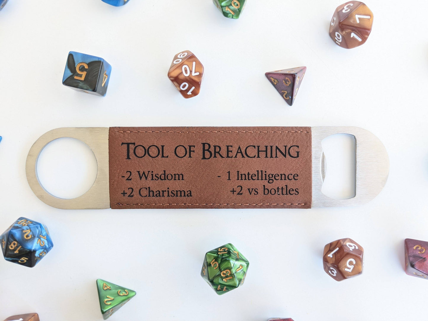Tool of Breaching bottle opener, RPG bottle opener, vegan leather bottle opener, DnD bottle opener, NTSD Gaming gift, fantasy tabletop accessories, engraved bottle opener, gamer gift, stainless steel bar tool, vegan suede opener