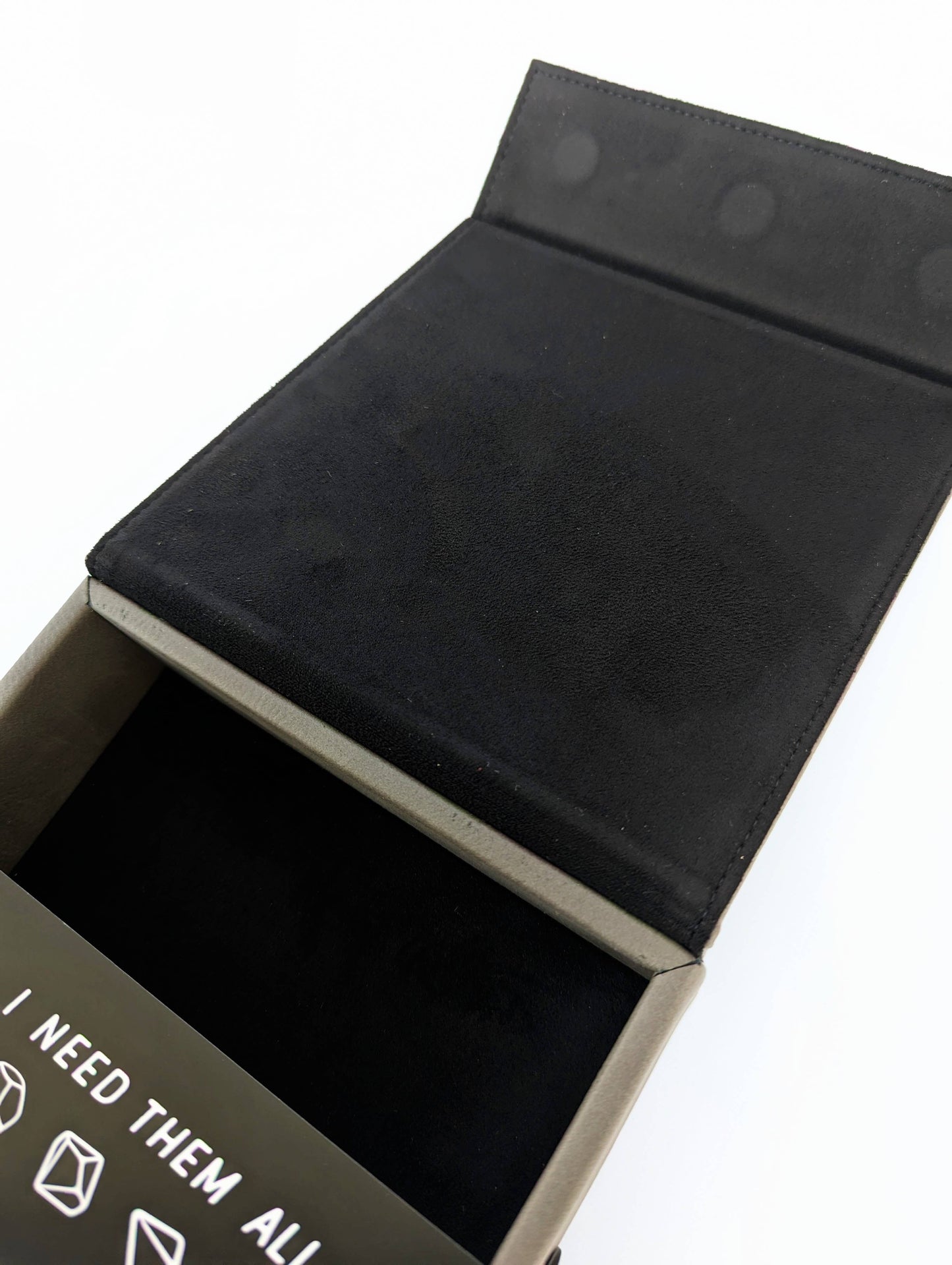 vegan leather accessory box magnetic closure, vegan leather dice box, Kraken of Holding, RPG dice storage, dice tray box combo, dice goblin accessory, velvet lined dice box, DnD dice case, NTSD Gaming dice box, fantasy tabletop accessories, engraved vegan leather dice tray