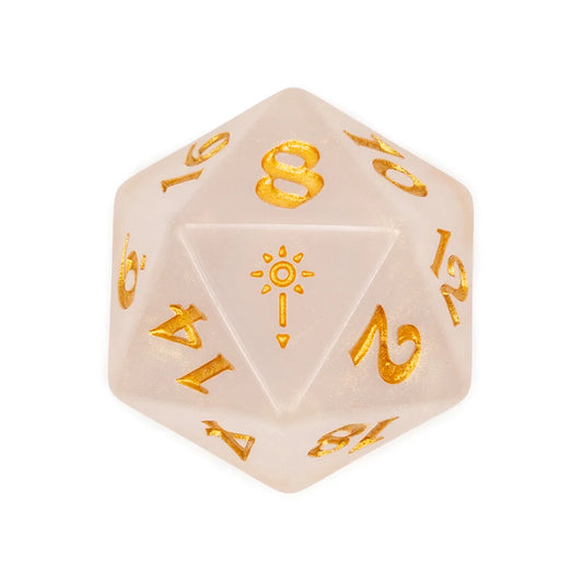 Critical Role Pike Trickfoot dice, Vox Machina gold pearlescent dice, Pike resin polyhedral dice set, Ashley Johnson Critical Role dice, official Critical Role dice set, DnD cleric dice set, Die Hard Dice collaboration, mace icon d20, blue dice bag with charm, Pike Trickfoot RPG accessories