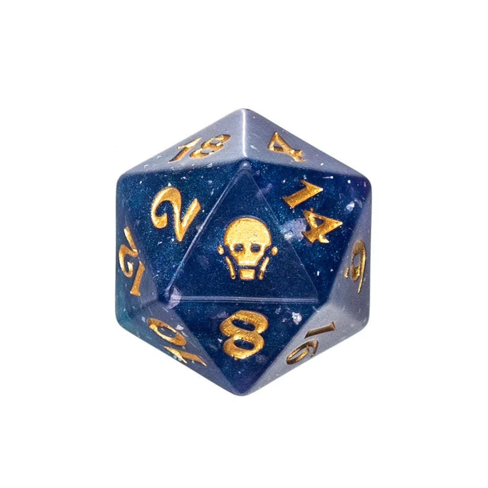 Taryon Darrington dice set, Critical Role Tary dice, Vox Machina polyhedral dice, Doty d20 icon, teal and gold dice set, shimmering DnD dice, Critical Role official merchandise, Sam Riegel character dice, Die Hard Dice Vox Machina, Critical Role campaign 1 dice