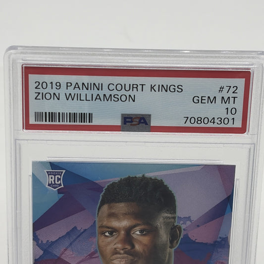 2019 Panini Court Kings RC - Zion Williamson #72 PSA 10 2019 Panini Court Kings Zion Williamson number 72 rookie card graded PSA gem mint 10 featuring the New Orleans Pelicans NBA star