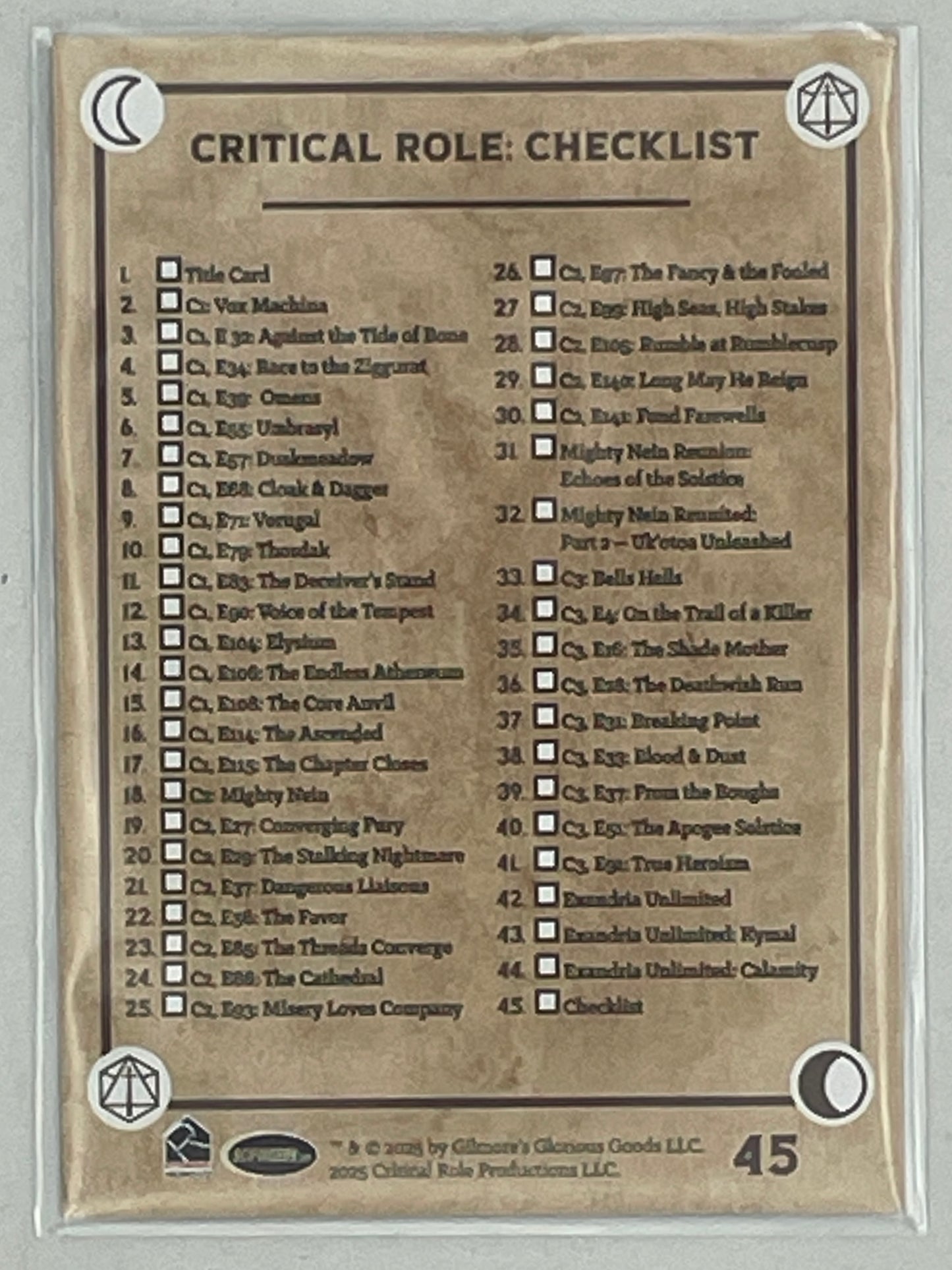 Critical Role 10th Anniversary Trading Cards, Full Base-Card Set