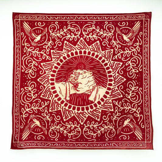 The Good Fight Bandana by Bandits Bandanas features original artwork by Estudio Miopia and is crafted from GOTS-certified, sustainably sourced organic cotton. Fair Trade Certified and ultra-soft, this 21" × 21" bandana is designed for everyday wear—styled at the neck, in the hair, or tied to a favorite bag. Each purchase gives back, with 10% of proceeds supporting Instituto Luisa Mell, making it a meaningful, artist-driven accessory with heart.