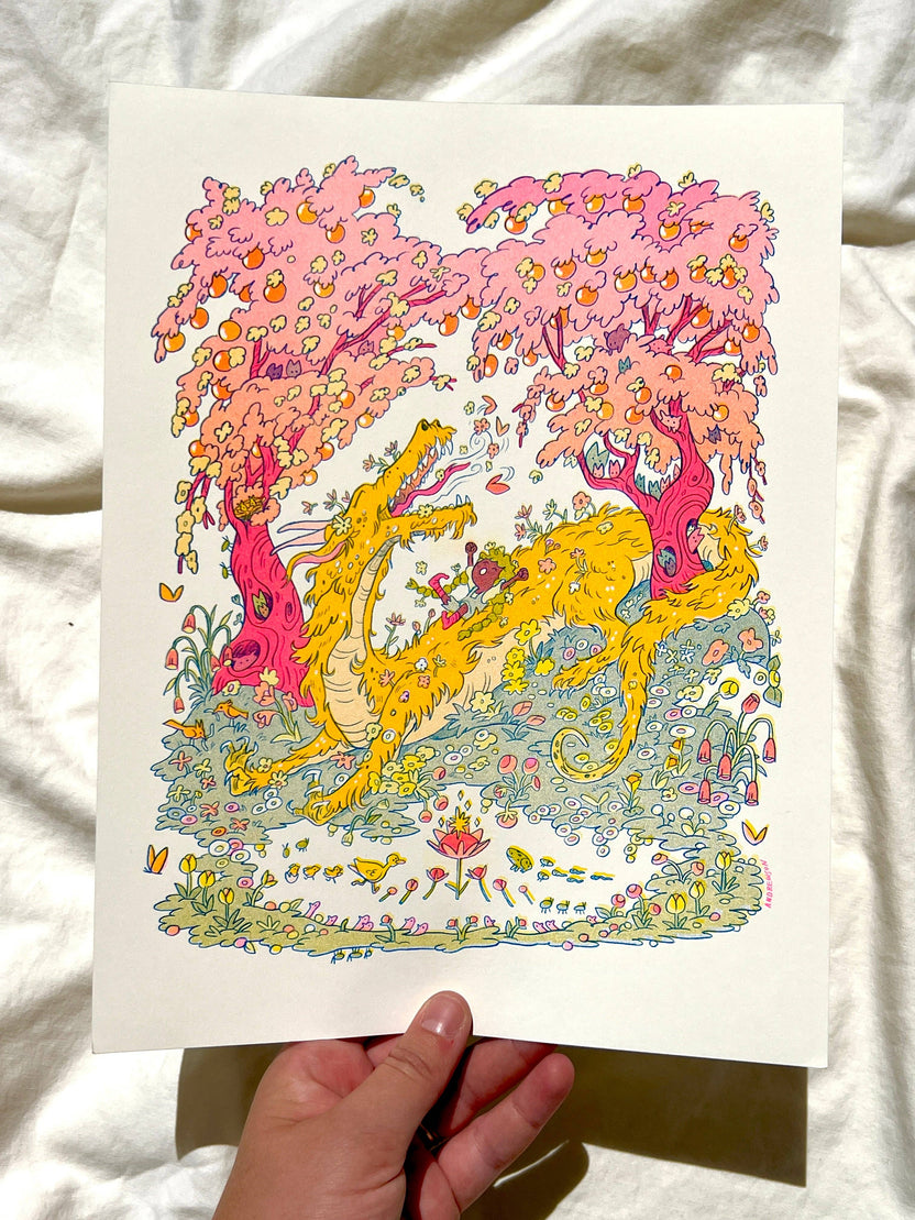 Spring Dragon Riso Print by Natalie Andrewson