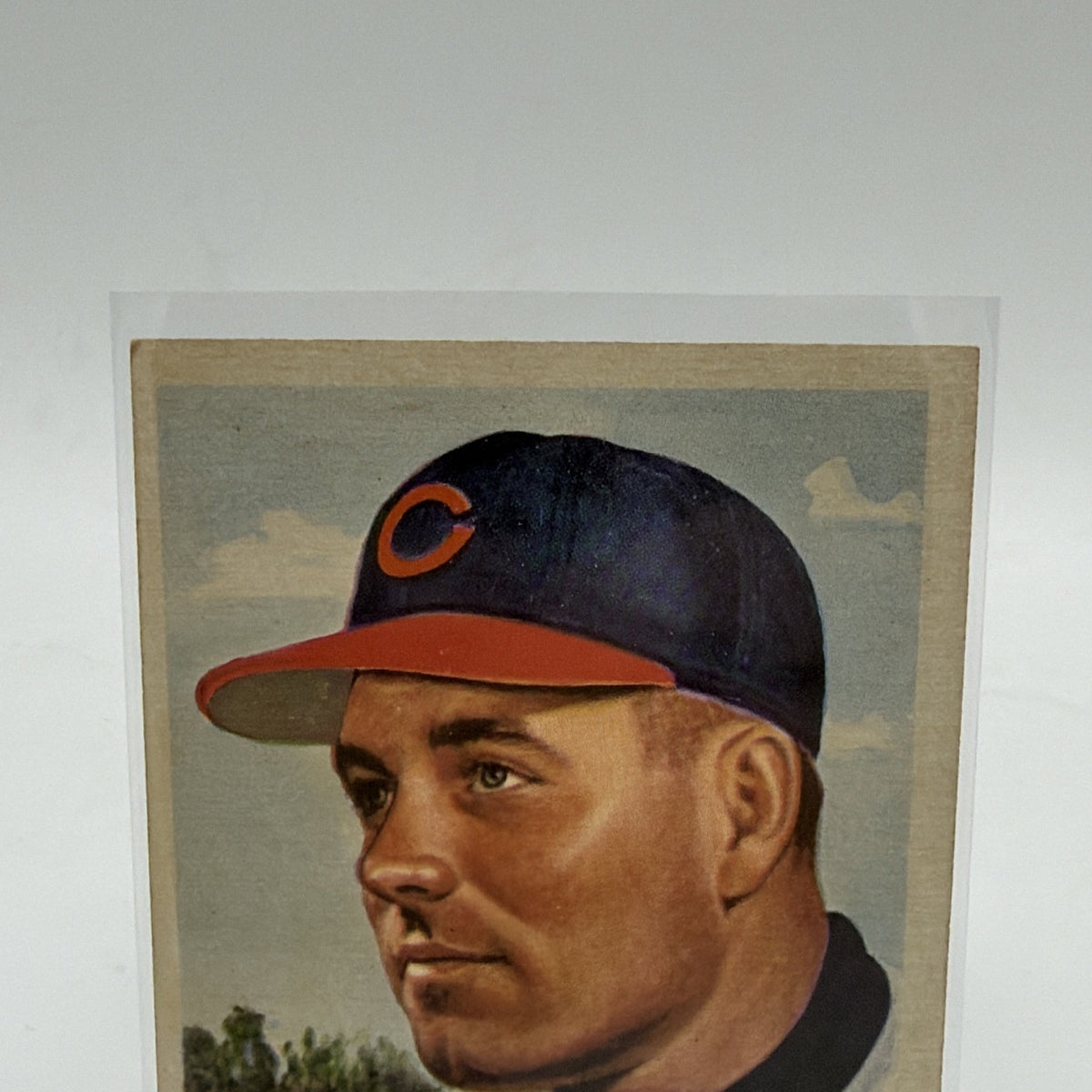 Close-up of Dale Mitchell's illustrated portrait on his 1953 Topps Cleveland Indians baseball card